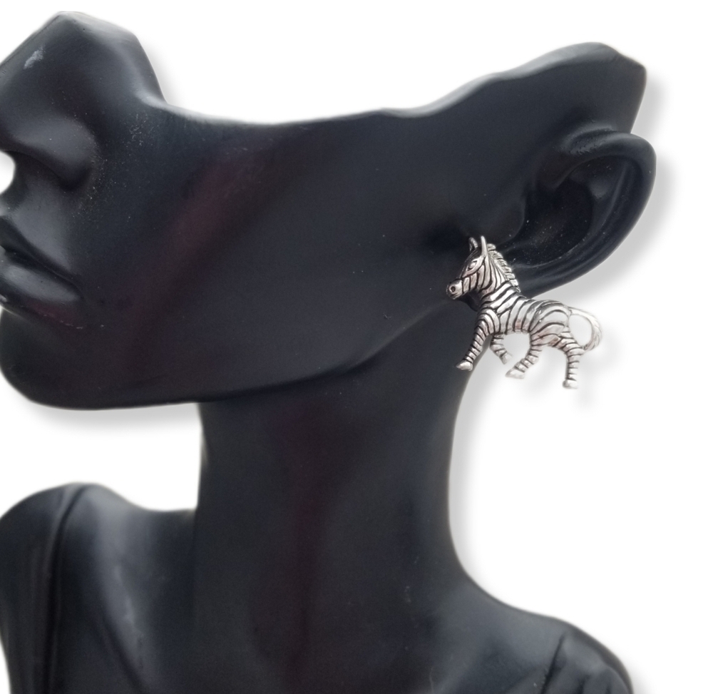 Vintage Silverplated Three Dimensional Zebra Earr… - image 2